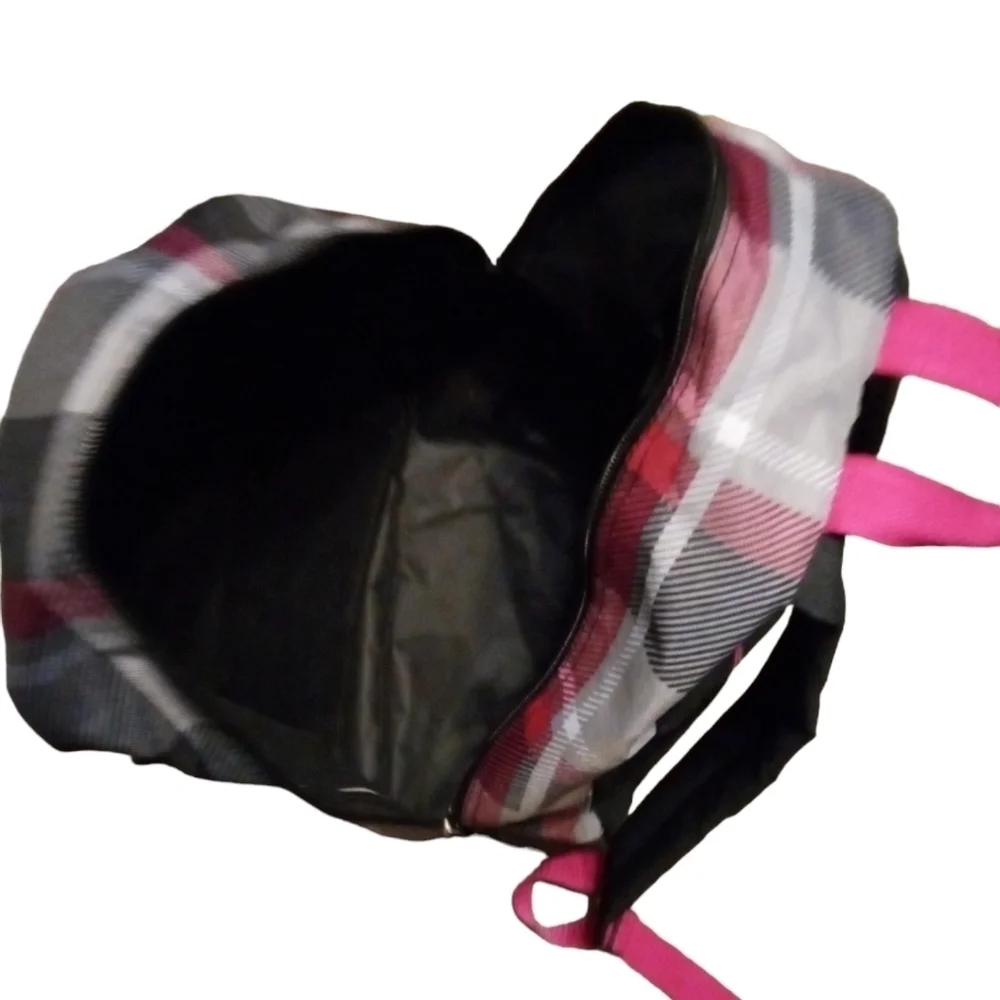 Trailmaker Classic Pink, Black, & White Plaid Front Pocket-Zip Backpack Preppy